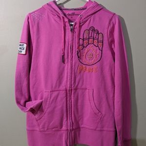 Lucky Brand Pink Zip Up Hoodie Sweatshirt Medium